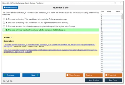 Adobe AD0-E327 Adobe Campaign Classic Business Practitioner - Certified Expert Practice test exam simulator test engine exam Prep practice test questions answers Image 5