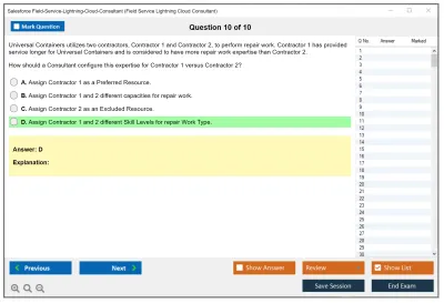 Salesforce Field-Service-Lightning-Cloud-Consultant Field Service Lightning Cloud Consultant Practice test exam simulator test engine exam Prep practice test questions answers Image 10
