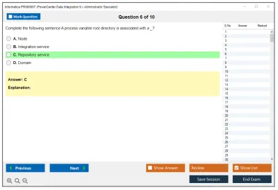 Informatica PR000007 PowerCenter Data Integration 9.x Administrator Specialist Practice test exam simulator test engine exam Prep practice test questions answers Image 6