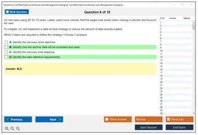 Salesforce Certified-Data-Architecture-and-Management-Designer Certified Data Architecture and Management Designer Practice test exam simulator test engine exam Prep practice test questions answers Image 6