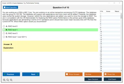 Oracle 1z0-054 Oracle Database 11g: Performance Tuning Practice test exam simulator test engine exam Prep practice test questions answers Image 9