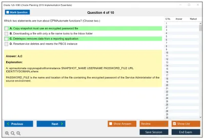 Oracle 1z0-1080 Oracle Planning 2019 Implementation Essentials Practice test exam simulator test engine exam Prep practice test questions answers Image 4