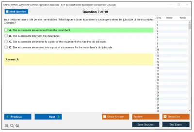 SAP C_THR85_2005 SAP Certified Application Associate - SAP SuccessFactors Succession Management Q4/2020 Practice test exam simulator test engine exam Prep practice test questions answers Image 7