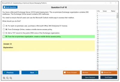 Microsoft MS-201 Implementing a Hybrid and Secure Messaging Platform Practice test exam simulator test engine exam Prep practice test questions answers Image 9