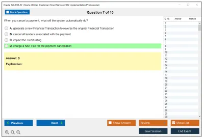 Oracle 1z0-996-22 Oracle Utilities Customer Cloud Service 2022 Implementation Professional Practice test exam simulator test engine exam Prep practice test questions answers Image 7