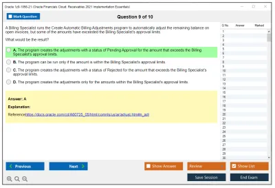 Oracle 1z0-1056-21 Oracle Financials Cloud: Receivables 2021 Implementation Essentials Practice test exam simulator test engine exam Prep practice test questions answers Image 9