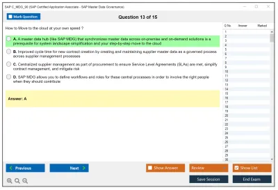 SAP C_MDG_90 SAP Certified Application Associate - SAP Master Data Governance Practice test exam simulator test engine exam Prep practice test questions answers Image 13