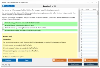 Microsoft 77-427 Excel 2013 Expert Part One Practice test exam simulator test engine exam Prep practice test questions answers Image 5