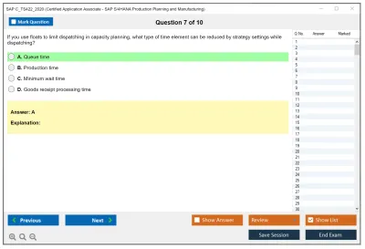 SAP C_TS422_2020 Certified Application Associate - SAP S/4HANA Production Planning and Manufacturing Practice test exam simulator test engine exam Prep practice test questions answers Image 7