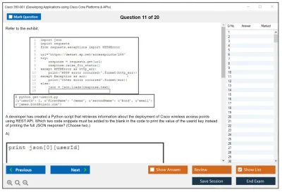Cisco 350-901 Developing Applications using Cisco Core Platforms and APIs (DEVCOR) Practice test exam simulator test engine exam Prep practice test questions answers Image 11