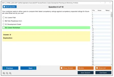 SAP C_THR95_2205 SAP Certified Application AssociateSAP SuccessFactors Career Development Planning and Mentoring 1H/2022 Practice test exam simulator test engine exam Prep practice test questions answers Image 6