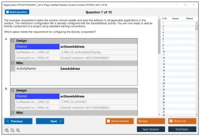 Pegasystems PEGAPCRSA80V1_2019 Pega Certified Robotics System Architect (PCRSA) 80V1 2019 Practice test exam simulator test engine exam Prep practice test questions answers Image 7
