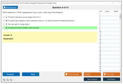 SAS Institute A00-405 SAS Viya 3.5 Natural Language Processing and Computer Vision Practice test exam simulator test engine exam Prep practice test questions answers Image 8