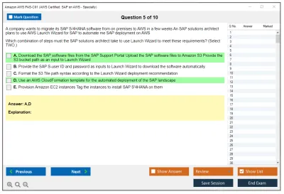 Amazon AWS PAS-C01 AWS Certified: SAP on AWS - Specialty Practice test exam simulator test engine exam Prep practice test questions answers Image 5