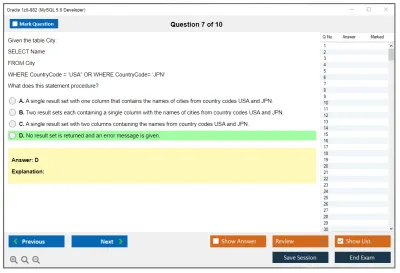 Oracle 1z0-882 MySQL 5.6 Developer Practice test exam simulator test engine exam Prep practice test questions answers Image 7