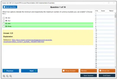 Oracle 1z0-1087-20 Oracle EPM Account Reconciliation 2020 Implementation Essentials Practice test exam simulator test engine exam Prep practice test questions answers Image 1