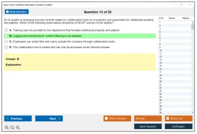Isaca CISA Certified Information Systems Auditor Practice test exam simulator test engine exam Prep practice test questions answers Image 13