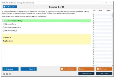 Adobe AD0-E312 Adobe Campaign Classic Developer Practice test exam simulator test engine exam Prep practice test questions answers Image 8