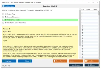 Oracle 1z0-591 Oracle Business Intelligence Foundation Suite 11g Essentials Practice test exam simulator test engine exam Prep practice test questions answers Image 10
