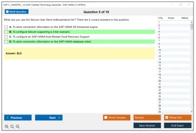 SAP C_HANATEC_16 SAP Certified Technology Associate - SAP HANA 2.0 SPS04 Practice test exam simulator test engine exam Prep practice test questions answers Image 5