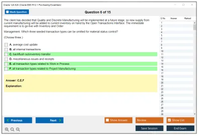 Oracle 1z0-520 Oracle EBS R12.1 Purchasing Essentials Practice test exam simulator test engine exam Prep practice test questions answers Image 6