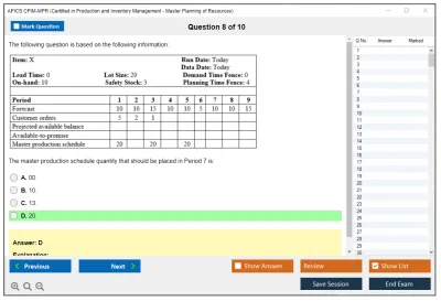 APICS CPIM-MPR Certified in Production and Inventory Management - Master Planning of Resources Practice test exam simulator test engine exam Prep practice test questions answers Image 8