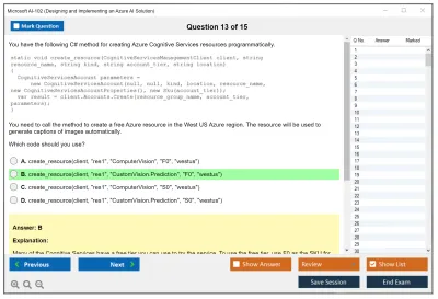 Microsoft AI-102 Designing and Implementing a Microsoft Azure AI Solution Practice test exam simulator test engine exam Prep practice test questions answers Image 13