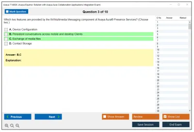 Avaya 71400X Avaya Equinox Solution with Avaya Aura Collaboration Applications Integration Exam Practice test exam simulator test engine exam Prep practice test questions answers Image 3