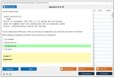 Juniper JN0-362 Service Provider Routing and Switching - Specialist (JNCIS-SP) Practice test exam simulator test engine exam Prep practice test questions answers Image 8