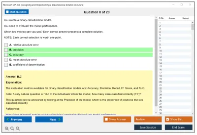 Microsoft DP-100 Designing and Implementing a Data Science Solution on Azure Practice test exam simulator test engine exam Prep practice test questions answers Image 8