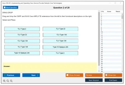 Cisco 350-501 Implementing and Operating Cisco Service Provider Network Core Technologies (350-501 SPCOR) Practice test exam simulator test engine exam Prep practice test questions answers Image 2