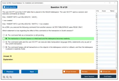 Oracle 1z0-062 Oracle Database 12c: Installation and Administration Practice test exam simulator test engine exam Prep practice test questions answers Image 19