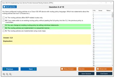 Cisco 300-510 Implementing Cisco Service Provider Advanced Routing Solutions Practice test exam simulator test engine exam Prep practice test questions answers Image 8