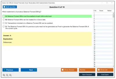 Oracle 1z0-1056-20 Oracle Financials Cloud: Receivables 2020 Implementation Essentials Practice test exam simulator test engine exam Prep practice test questions answers Image 8