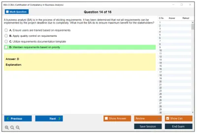 IIBA CCBA Certification of Capability in Business Analysis (CCBA) Practice test exam simulator test engine exam Prep practice test questions answers Image 14