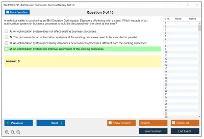IBM P2020-795 IBM Decision Optimization Technical Mastery Test v2 Practice test exam simulator test engine exam Prep practice test questions answers Image 5