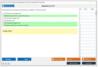 Oracle 1z0-1074-22 Oracle Cost Management Cloud 2022 Implementation Professional Practice test exam simulator test engine exam Prep practice test questions answers Image 2