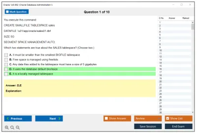 Oracle 1z0-082 Oracle Database Administration I Practice test exam simulator test engine exam Prep practice test questions answers Image 1