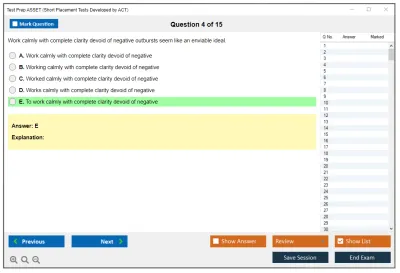 Test Prep ASSET Short Placement Tests Developed by ACT Practice test exam simulator test engine exam Prep practice test questions answers Image 4