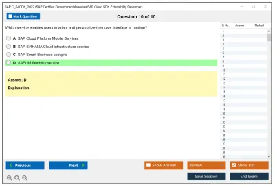 SAP C_S4CDK_2022 SAP Certified Development AssociateSAP Cloud SDK Extensibility Developer Practice test exam simulator test engine exam Prep practice test questions answers Image 10