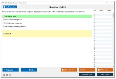 AFP CTP Certified Treasury Professional Practice test exam simulator test engine exam Prep practice test questions answers Image 15