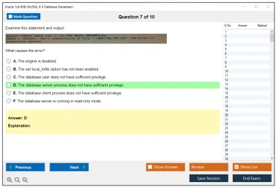Oracle 1z0-909 MySQL 8.0 Database Developer Practice test exam simulator test engine exam Prep practice test questions answers Image 7