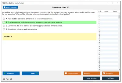 ASQ CQA Certified Quality Auditor Practice test exam simulator test engine exam Prep practice test questions answers Image 10