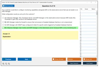Oracle 1z0-338 Oracle Exadata Database Machine and Cloud Service 2017 Implementation Essentials Practice test exam simulator test engine exam Prep practice test questions answers Image 8
