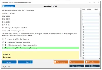 SAS Institute A00-211 SAS Base Programming for SAS 9 Practice test exam simulator test engine exam Prep practice test questions answers Image 9