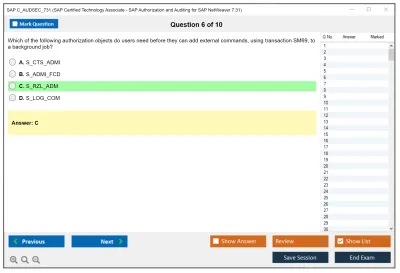 SAP C_AUDSEC_731 SAP Certified Technology Associate - SAP Authorization and Auditing for SAP NetWeaver 7.31 Practice test exam simulator test engine exam Prep practice test questions answers Image 6