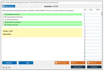 SAP C_TS422_2020 Certified Application Associate - SAP S/4HANA Production Planning and Manufacturing Practice test exam simulator test engine exam Prep practice test questions answers Image 1