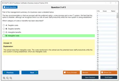 BCS BAP18 BCS Practitioner Certificate in Business Analysis Practice 2018 Practice test exam simulator test engine exam Prep practice test questions answers Image 5