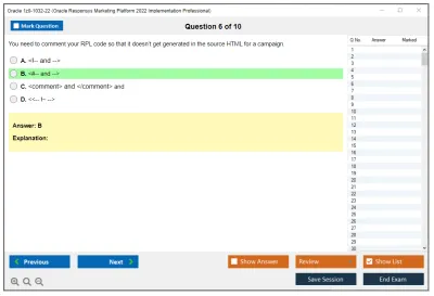 Oracle 1z0-1032-22 Oracle Responsys Marketing Platform 2022 Implementation Professional Practice test exam simulator test engine exam Prep practice test questions answers Image 6