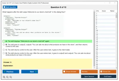 Oracle 1z0-1071-22 Oracle Cloud Platform Digital Assistant 2022 Professional Practice test exam simulator test engine exam Prep practice test questions answers Image 8